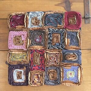 Vintage Dreamweavers Handmade Silk Tie Pillow Cover with Hand-Rolled Roses